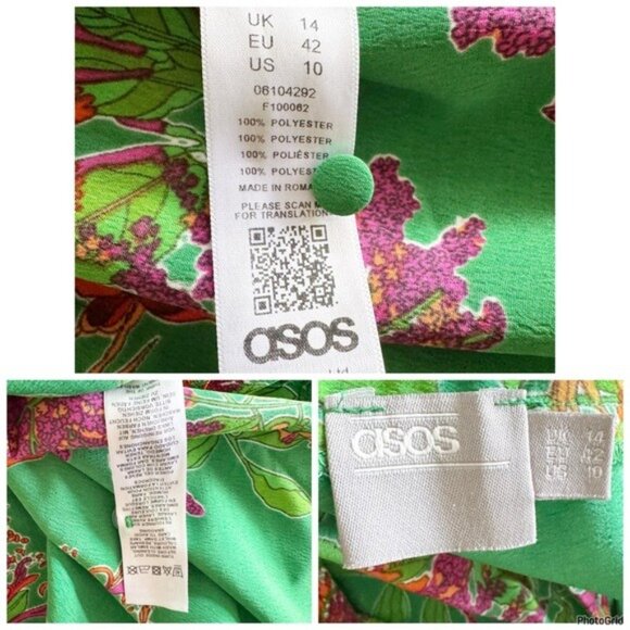 ASOS Green Floral v neck shift button through midi dress size 10 - Picture 8 of 9